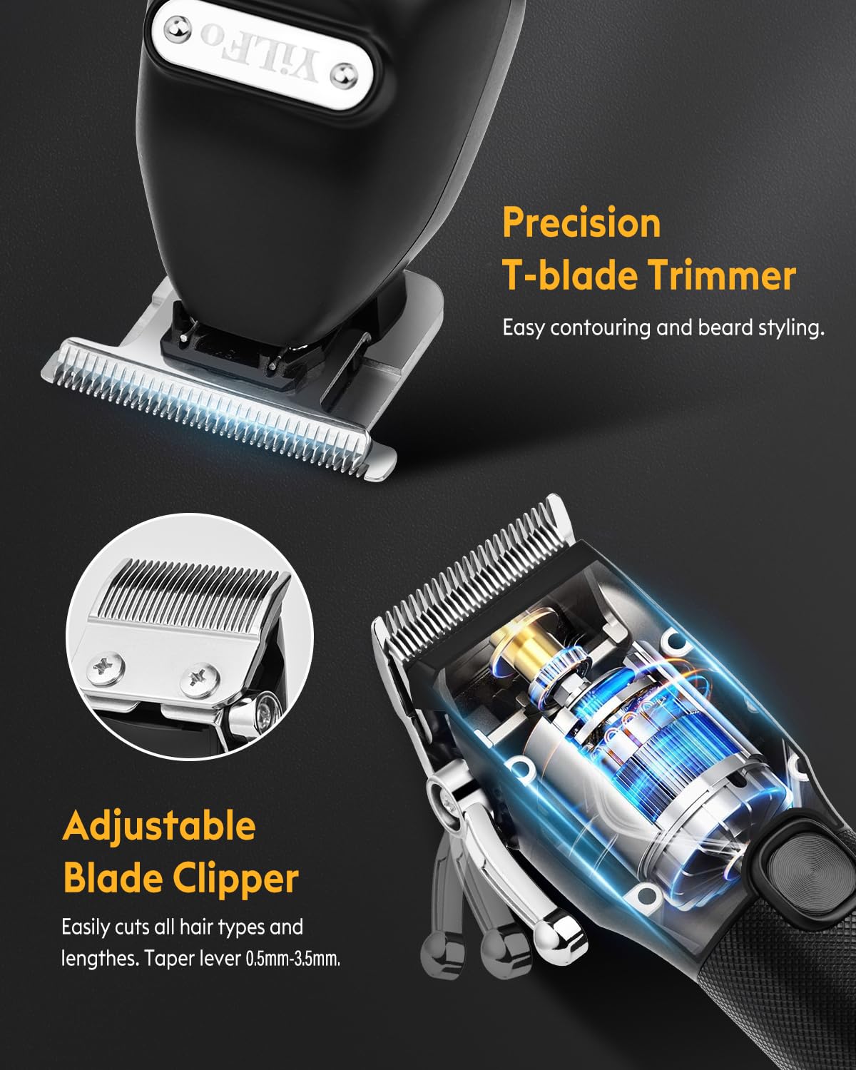 YiLFo Hair Clippers for Men - Professional Barber Clippers, LED Display Trimmer, T Liners Edgers, Shaving Kit