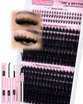 PVDKIW Fluffy Lash Clusters Kit with Bottom Lashes Spikes Eyelashes Manga Eyelash Clusters 12-22MM Volume Lash Extension Kit with Bond and Seal Lash Glue Lash Tweezers DIY at Home for Beginner