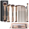 MAGEFY Makeup Brushes 12Pcs with Bag, Double-End Multi-functional for Foundation Powder Blush Eyeliner Eyeshadows brushes with Gift Box,Champagne