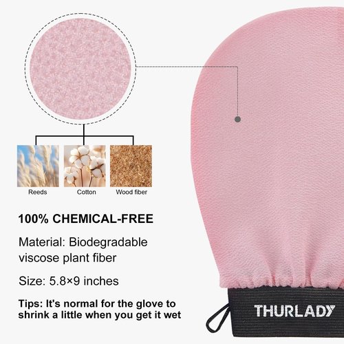 THURLADY Exfoliating Glove, Korean Exfoliating Mitt Body Scrubber Exfoliator, 3 Pack Viscose Fiber Bath Shower Scrub Gloves, Dead Skin Remover for Body, Smoother Skin and Self-Tan Removal & Prep