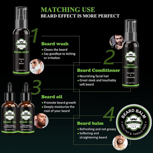 Skiennix Beard Kit for Men - Complete Grooming Set with Wash, Conditioner, Oil, Balm & Accessories