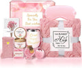 Gifts for Women Self Care Gifts Get Well Soon Gifts, Rose Relaxation Spa Gift Basket Sets with Luxury Flannel Blanket, Unique Mothers Day Mom Gifts Basket for Mom Wife Grandma Sister Friend