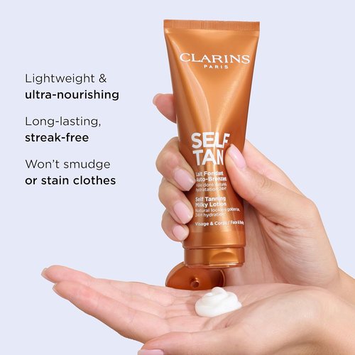 Clarins Self-Tanning Milky Lotion - Buildable, Streak-Free Tanner for Face & Body | 4.5 Ounces, Natural Glow