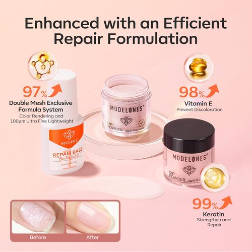 Modelones Dip Powder Nail Kit - 4 Spring Summer Nude Pink Glitter Colors | Complete DIY Manicure Set