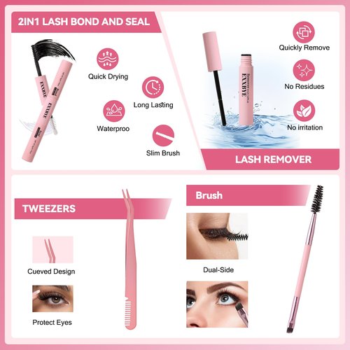 EXXBYE 800pcs Lash Extension Kit 30D 40D 50D 60D Wispy Eyelash Clusters D Curl 8-17mm False Lashes with 4 Lash Tools (Lash Bond and Seal, Lash Tweezers, Lash Remover，Lash Brush)