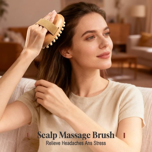 2 PCS Meridian Massage Brushes, Wood Therapy Massage Tools with Essential Oil, Handheld Meridian Brush for Belly Fat, Full Body Relaxation Cellulite Pressure Brushes for Legs, Arms, Back (Brown)
