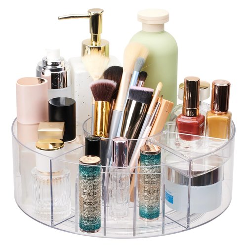 Flytreal 360 Rotating Makeup Organizer for Vanity, 10” Desk Acrylic Spinning Cosmetic Skincare Organizer Countertop, Large Clear Lazy Susan Round Organizer for Lotion, Lipsticks, Perfume, Brushes