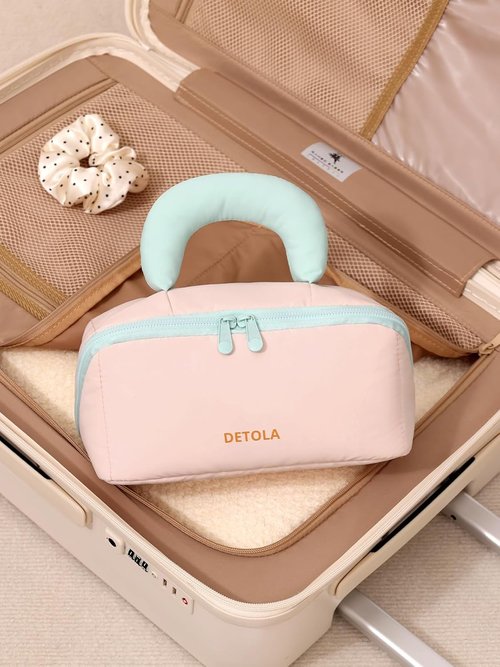 Detola Travel Makeup Bag - Waterproof Lay Flat Cosmetic Organizer with Compartments | Purple