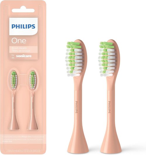 Philips One by Sonicare Electric Toothbrush Heads - 2 Pack, Shimmer Pink, Up to 6 Month Supply
