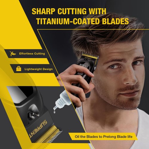 SUPRENT Mens Hair Clipper-Rechargeable Hair Cutting Kits with LED Display, Cordless Hair Clipper for Home Use & Barbers (Black)