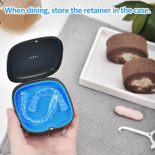 Gaboolo 2 Pack Retainer Case Slim Aligner Case with Vent Holes Removable Inner Tray Silicone for Easy Cleaning (2Pack Black Blue)