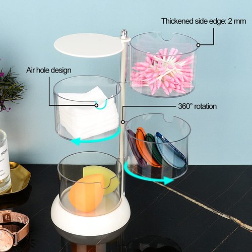 JessLab 4 Layer Clear Jewelry Organizer, 360° Rotatable Acrylic Hair Accessory Organizer, Hair Clip and Tie, Earring Storage for Bathroom Vanity Countertop