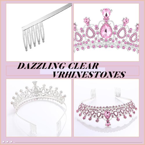 Loetere 12 Pcs Crystal Tiara and Princess Crown with Comb Crown Rhinestone Women Tiara Headpiece Queen Hair Accessories for Birthday Party Wedding Prom Halloween Cosplay Costume(Pink)
