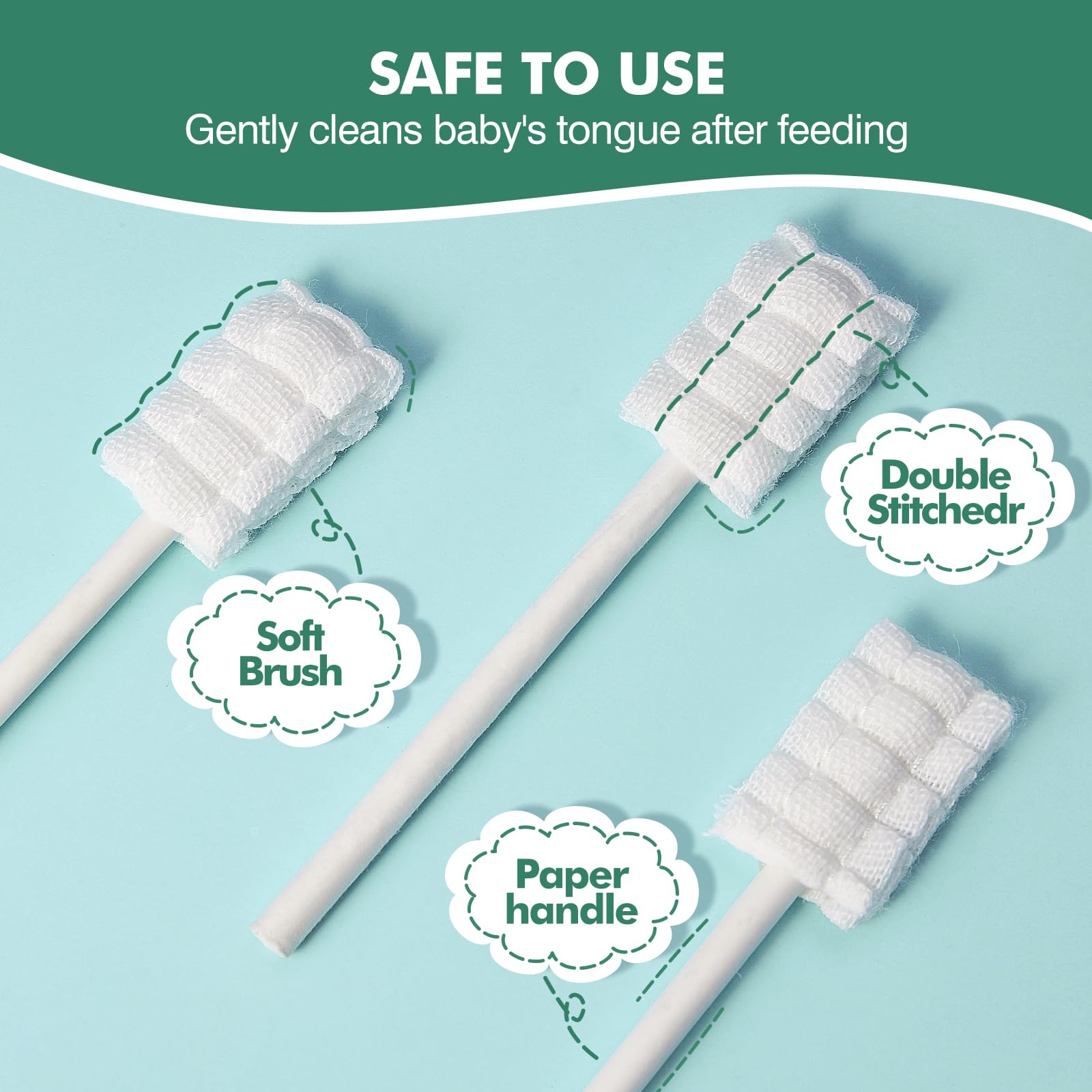 Yruzqne 52Pcs Baby Tongue Cleaner, Disposable Baby Toothbrush Oral Cleaner, Infant Gum and Tooth Cleaning Stick for Newborns, Toddler Mouth Cleaner