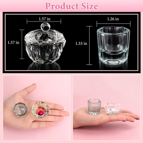 Acrylic Nail Brush Dappen Dish Set, 6PCS Nail Art Pen and 4PCS Crystal Dappen Dish, Manicure Bowl Cup Glass Container for Acrylic Liquid Nail Tool Kit