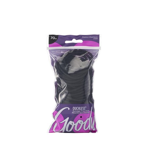 Goody Ouchless Hair Bands - No-Metal, Comfortable & Durable, Black | 70 Count