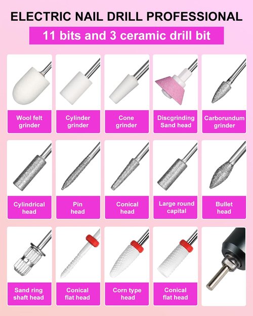 Moskany Professional Electric Nail Drill Kit 35000RPM with 14PCS Bits Purple Gold Portable Rechargeable Cordless File Machine for Acrylic Gel Powder Nails and Manicure Pedicure Toenail Tool Salon Set