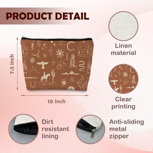 Supwhd Vintage Western Makeup Bag, Cowgirl Western Gifts for Women, Western Cosmetic Bag Small, Western Zipper Makeup Bag Cosmetic Bag for Purse