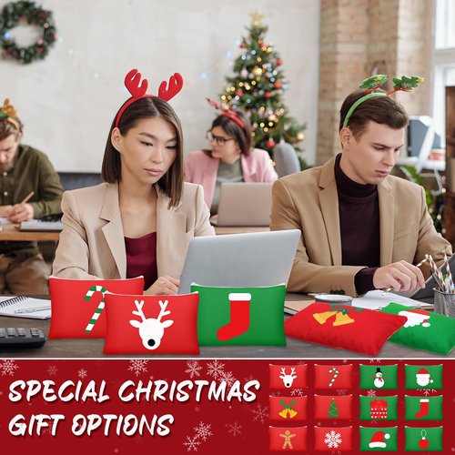 SilTriangle 12 Pcs Christmas Makeup Bags Christmas Canvas Cosmetic Bags Bulk 9 x 6 Inches Pencil Pouch with Zipper Travel Toiletry Pouch for Women Winter Holiday Xmas Party Favor Gift (Classic Style)