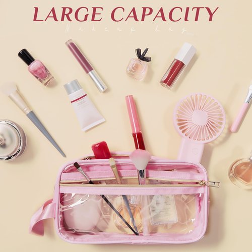 Pinkunn 3 Pcs Clear Makeup Bags Tsa Approved Toiletry Bag with Handles Cosmetic Bags with Zipper Small Clear Travel Toiletry Bag for Women Carry-on Travel Essentials(Blue, Purple, Pink)