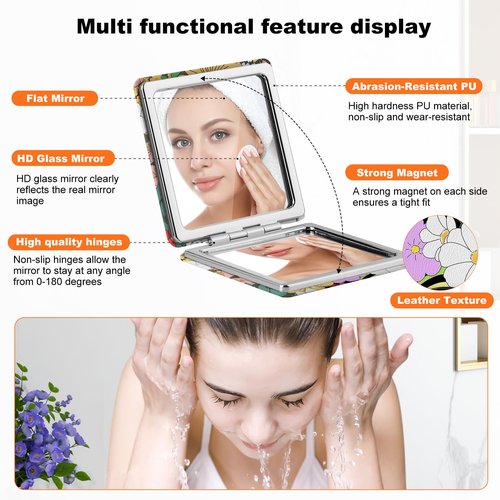 SU969QL 2-Pack Leopard Print Compact Mirror for Travel, 1X/3X Double Sided Magnifying Portable Pocket Handbag Handheld Foldable Cosmetic Mirror for Women