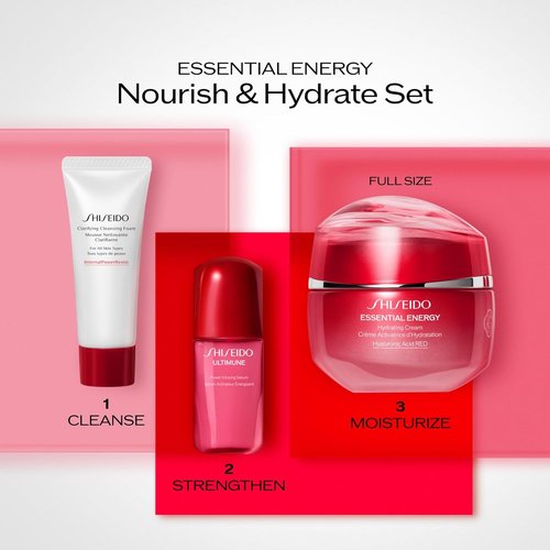 Shiseido Nourish & Hydrate Set | Clarifying Cleansing Foam, Ultimune Serum & Hydrating Cream - $85 Value