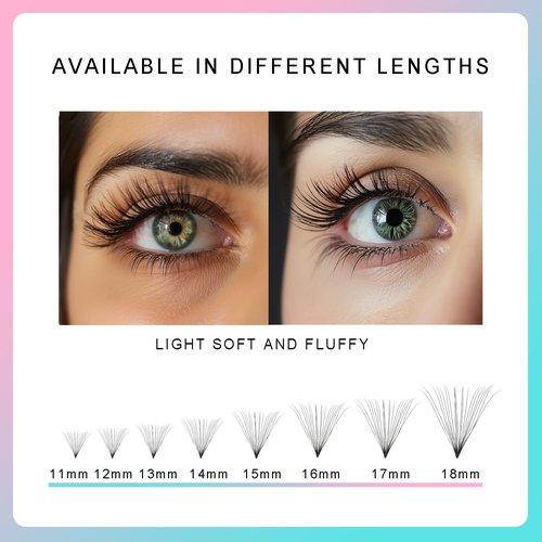 600 Fans 20D Curly Premade Eyelash Extensions 11-18mm Mixed Length Handmade Thin Base Pre-made Fan Clusters D Curly Loose Fan Design for Natural Volume (20D-0.05-D-11-18mm）