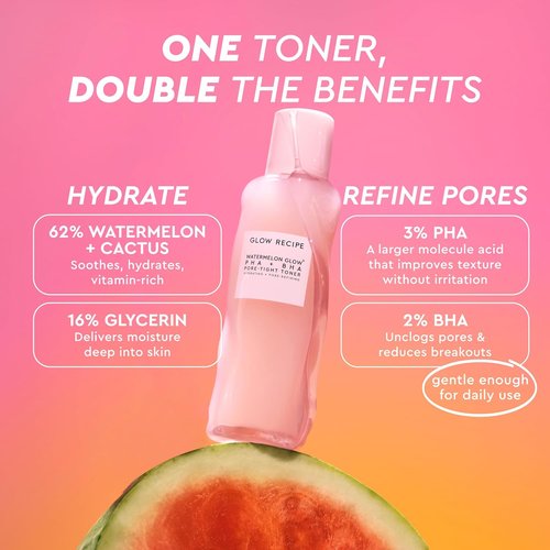 Glow Recipe PHA + BHA Face Toner - Korean Exfoliating Toner for Pores, Hydrating Watermelon & Cactus Water (150ml)