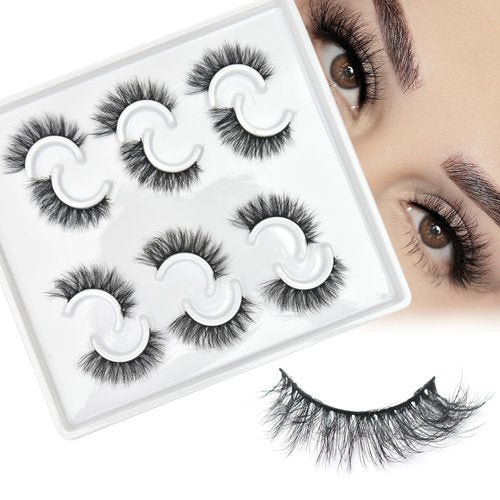 Miss Kiss 6 Pairs Lashes, Cat Eye Natural Look Volume Spike Lash, Soft Fluffy Faux Mink Eyelashes, Wispy Manga Russian C Curl Eye Lash, 3D False Lashes Strip 12 MM