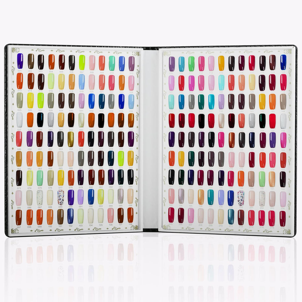 vnjaoi 216 Nail Color Chart Display Book with 240PCS False Nail Tips, UV Gel Polish Card Book, Nail Art Salon Nail Design Display Booklet, Nail Color Swatches Nail Practice Card Board