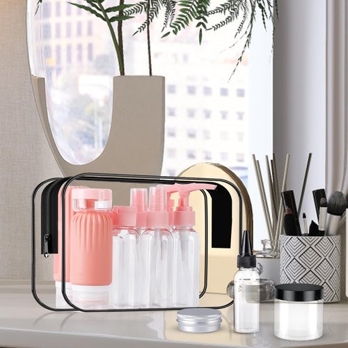 KOUWICH Travel Size Bottles for Toiletries 25Pack TSA Approved Toiletry Bottles Leak Proof Travel Kit with Clear Toiletry Bag Lotion Skincare Shampoo Cosmetic Container