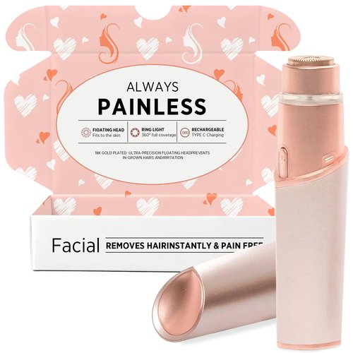 Facial Hair Removal for Women: Electric Hair Removal Device - Rechargeable Painless Face Razor for Chin Upper Lip Peach Fuzz with Light Gifts for Women(Rose Gold)