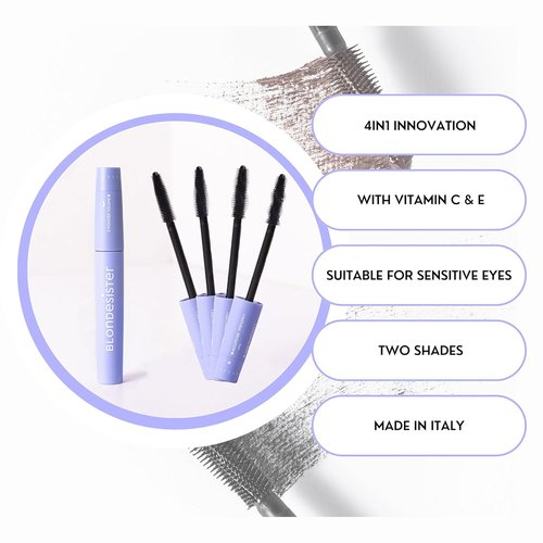 Skiennix 4-in-1 Click and Turn Mascara - Volume & Length with High Pigmentation - Waterproof, Easy Removal - Ultra Black, 0.4 oz
