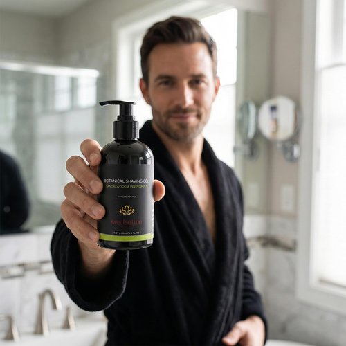 Botanical Shaving Gel, Sandalwood & Peppermint, 8oz All Natural Skin Care. For Smooth Gentle Shave.