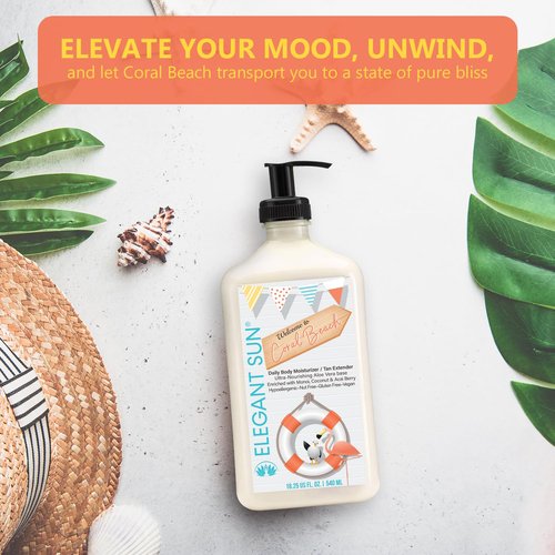 Elegant Sun Coral Beach Daily Moisturizer, Tan Extender Lotion, for After Sun or Tanning Bed, Aloe Vera base, Hypoallergenic, Sensitive Skin, Great for Men and Women, Unisex Fresh Scent