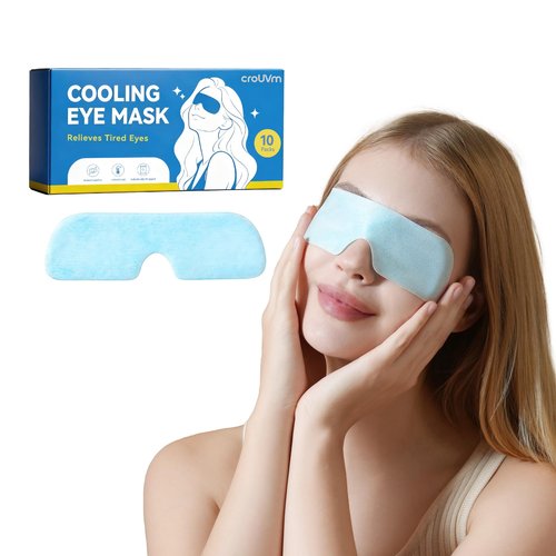 CROUVM Hydrogel Self Cooling Eye Masks, Cold Compress Eye Patches for Puffy Eyes, Fast Relief for Screen Fatigue & Eye Strain, Travel Ready Gel Eye Masks, 10 Pack Individually Wrapped