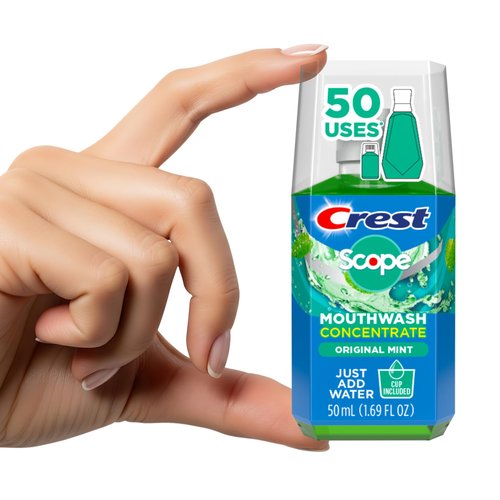 Crest Scope Mouthwash Concentrate, Travel Size Mouthwash, Original Mint Flavor, Helps Freshen Breath, 2 Pack -50 ml Squeeze Bottles
