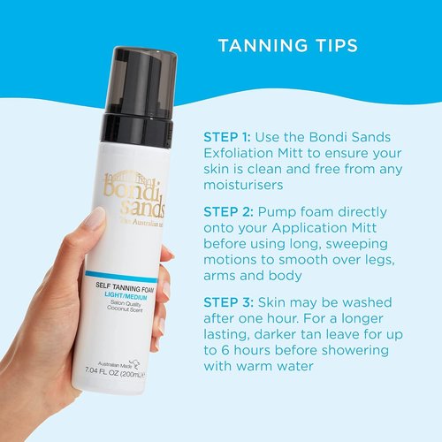 Bondi Sands Self Tanning Foam - Light/Medium Formula with Application Mitt for Flawless Glow
