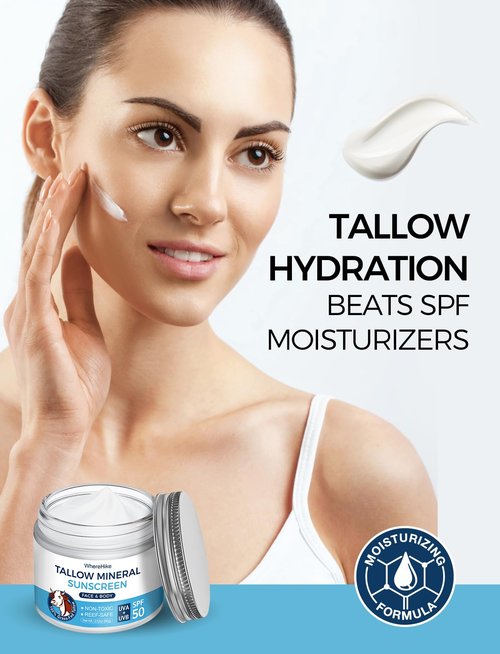 Stilip Organic Beef Tallow Sunscreen-SPF 50 with Zinc Oxide,Non-Toxic 2-in-1 Moisturizer & Mineral Sunblock | Reef Safe, Chemical-Free,Lightweight, Clean Formula for Sensitive Skin Natural Sunscreen.