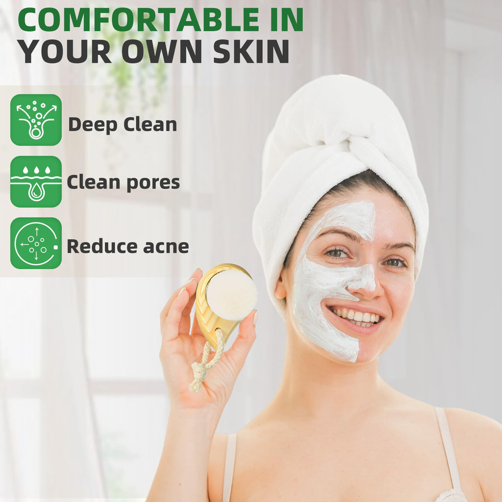 Zeutch Premium Face Scrubber Set, Facial Cleansing Brush for Exfoliator, Natural Bristle Face Scrubber for Lymphatic Drainage, Unclog Pores, Sensitive Skin, Reduce Ance, Glowing, 2 Pack
