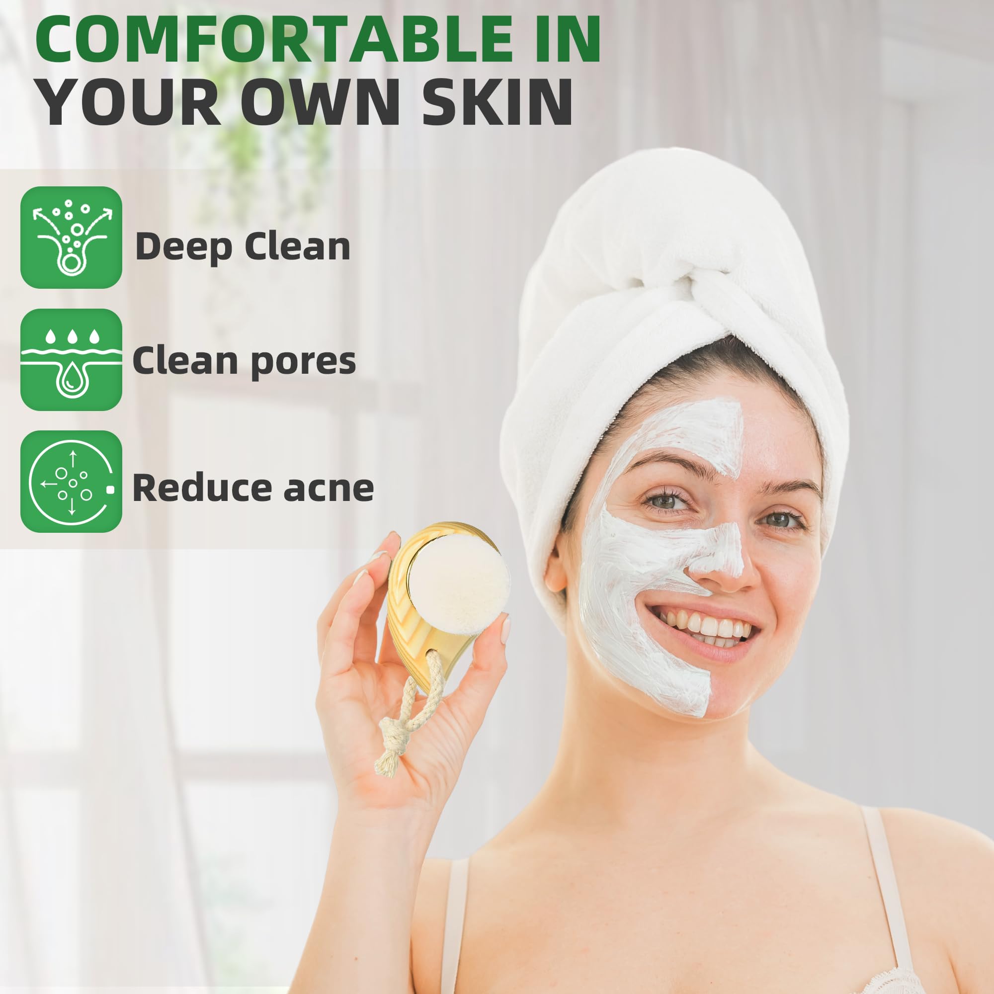 Zeutch Premium Face Scrubber Set, Facial Cleansing Brush for Exfoliator, Natural Bristle Face Scrubber for Lymphatic Drainage, Unclog Pores, Sensitive Skin, Reduce Ance, Glowing, 2 Pack