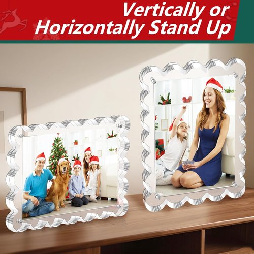 Magnetic Acrylic Picture Frames by [Brand Name] - 5x7 Inch Freestanding Scalloped Design | Double-Sided Clear Display