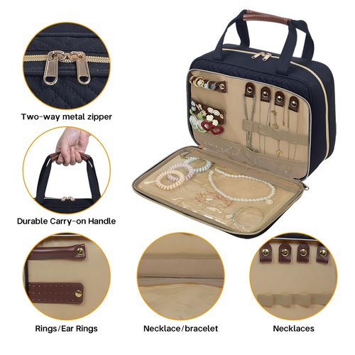 LANDFOBO Toiletry Bag for Women, Hanging Travel Toiletry Bag with Jewelry Organizer Compartment Large Makeup Bag, Cosmetic for Travel Business Trips Camping Bathroom Black
