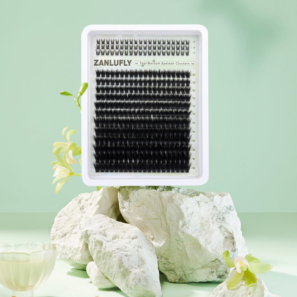 Volume Lash Clusters with 5-7MM Bottom Lashes D-curly Eyelash Clusters Wispy Lash Extension 300Pcs Individual Lashes Thin Band Cluster Eyelash Extension 10-16MM Cluster Lashes DIY at Home by ZANLUFLY