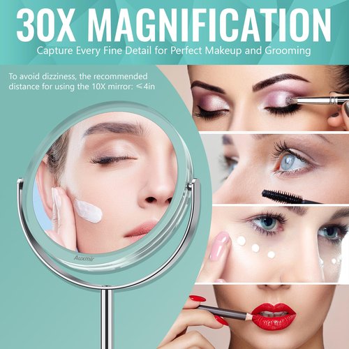 Auxmir 1X/ 30X Magnifying Mirror, Makeup Mirror with Tweezer, Double Sided Round Vanity Tabletop Mirror, 360° Rotation Portable for Dressing Table Desk Bathroom Bedroom Travel, Clear