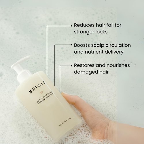 BEIGIC Botanical Recovery Caffeine Shampoo - Vegan Moisturizing Hair Growth Shampoo with Biotin & Argan Oil to Repair Weak & Damaged Hair - Sulfate-Free (10.14 fl oz)