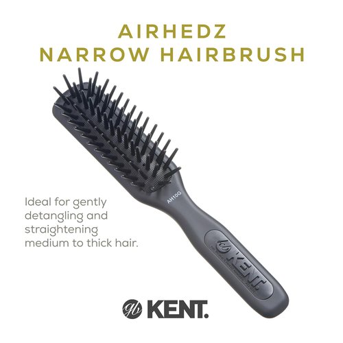 Kent AH10G Airhedz Pro Narrow Pin Hair Brush - Detangles Long, Thick & Curly Hair | Scalp Massager in Grey