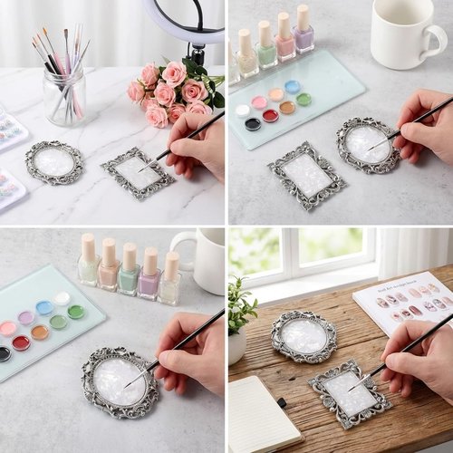 Nail Art Plate, 2 Pcs Nail Mixing Palette Polish Color Mixing Plate Nail Holder Nail Art Display Board, Nail Art Display Tools Photography Props(Sliver)
