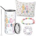 Sieral 4 Pcs Big Sister Gifts for Girls Cute Big Sister Makeup Bag 14oz Stainless Steel Tumbler Scrunchies Bracelet for Little Girls of Age 2-8 New Baby Birthday Baby Shower (Rainbow, Multicolor)