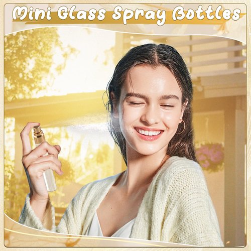 BOSMIOW 25Pcs 10ml Clear Glass Perfume Sample Vials with Golden Pump Head,Mini Empty Fine Mist Atomizer,Portable Essential Oils Spray Bottle,Travel Size Cosmetic Containers